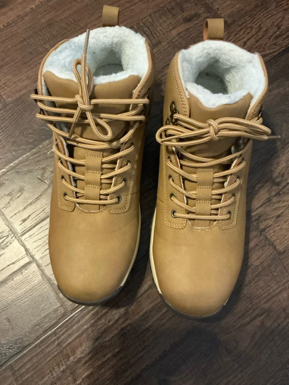 Men's Tan Lace-Up Sherpa-Lined Hiker Boots size 10.5